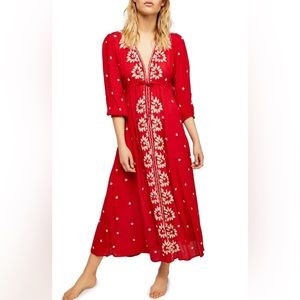 EUC Embroidered Free People Fable Dress (midi dress)